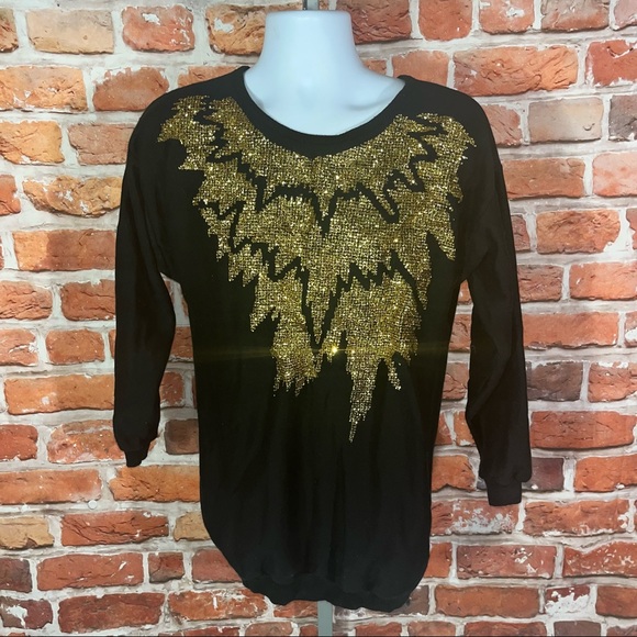 Gold glitter vintage sweatshirt tunic new with tags NWT deadstock small - Picture 7 of 7